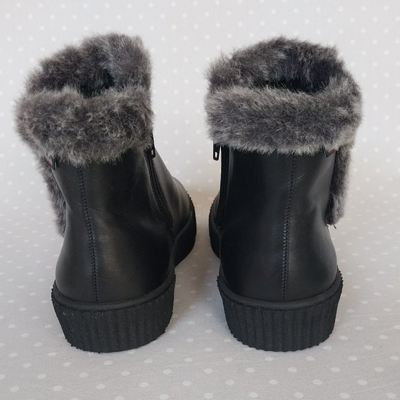 Mobils Elfia Black Smooth Leather Ankle Boots w/Faux Fur Trim Detail & Side Zip - Picture 8 of 11